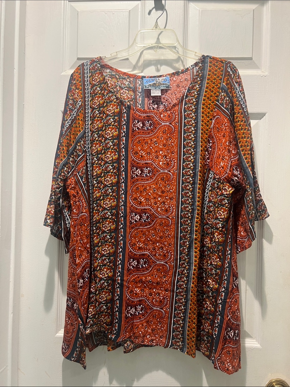Boho Rust Paisley Tunic Top by Tienda Ho NWT